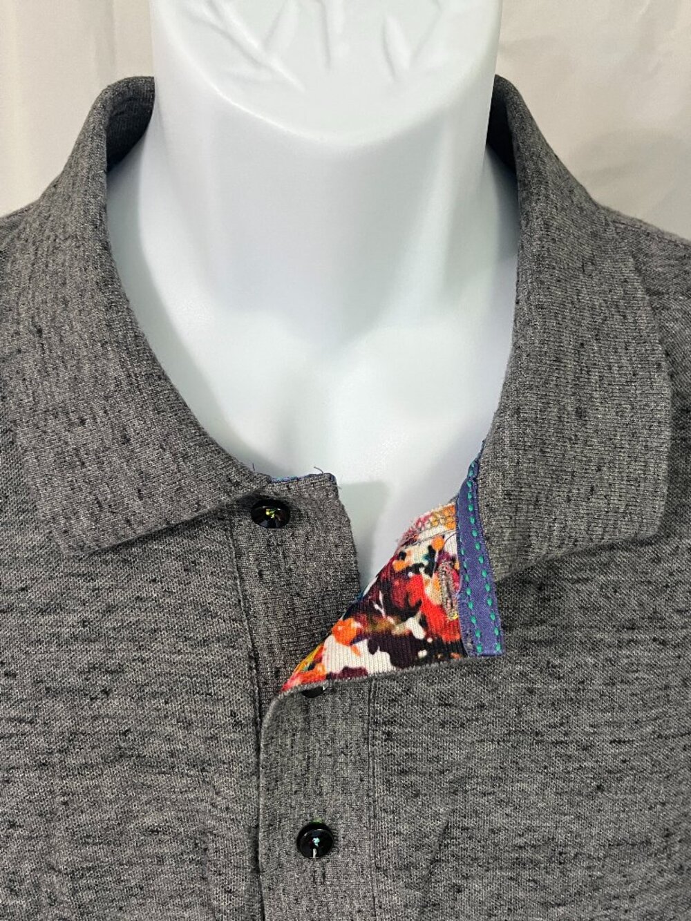 🔥 Robert Graham Men’s Marled Gray Polo Shirt Contrast Collar 3XL EUC 🧵